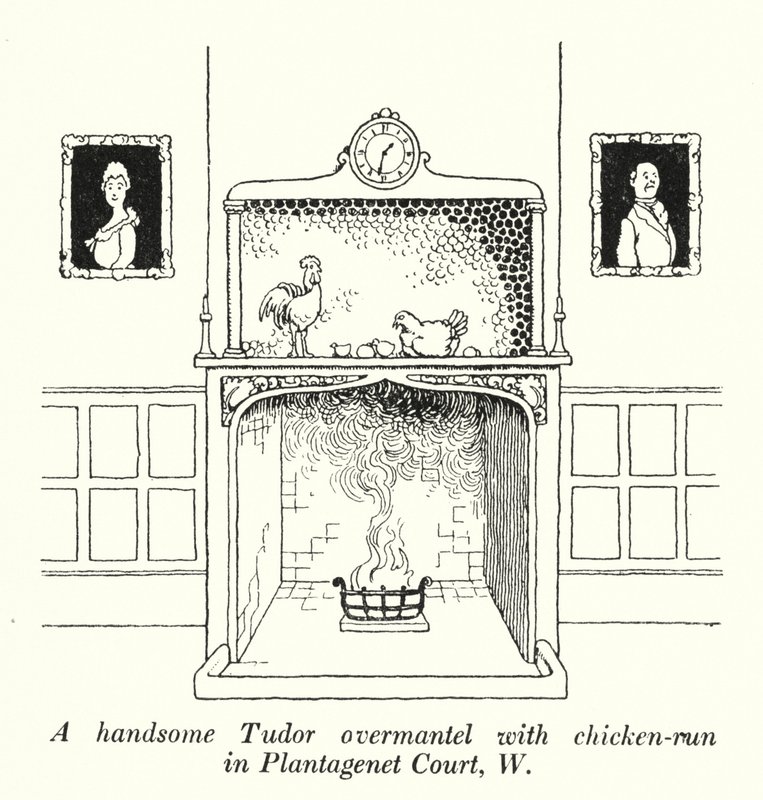 A Handsome Tudor Overmantel with Chicken-Run in Plantagenet Court, W by William Heath Robinson