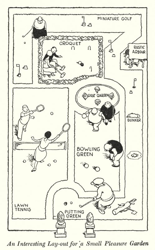 An Interesting Layout for a Small Pleasure Garden (lithograph) by William Heath Robinson