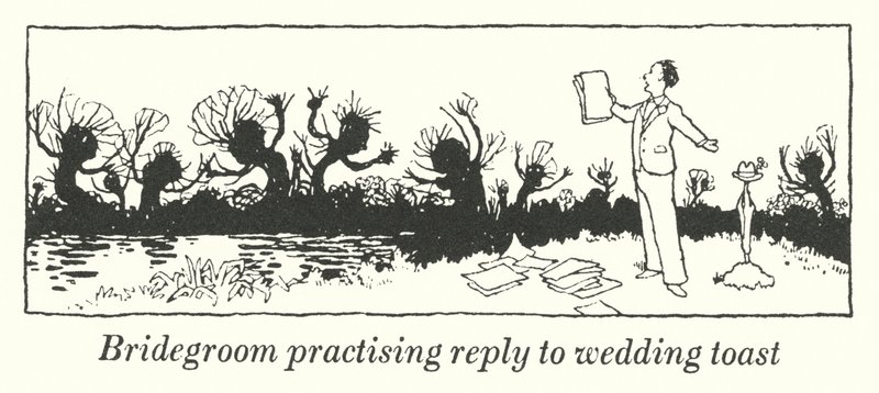 Bridegroom practising reply to wedding toast by William Heath Robinson