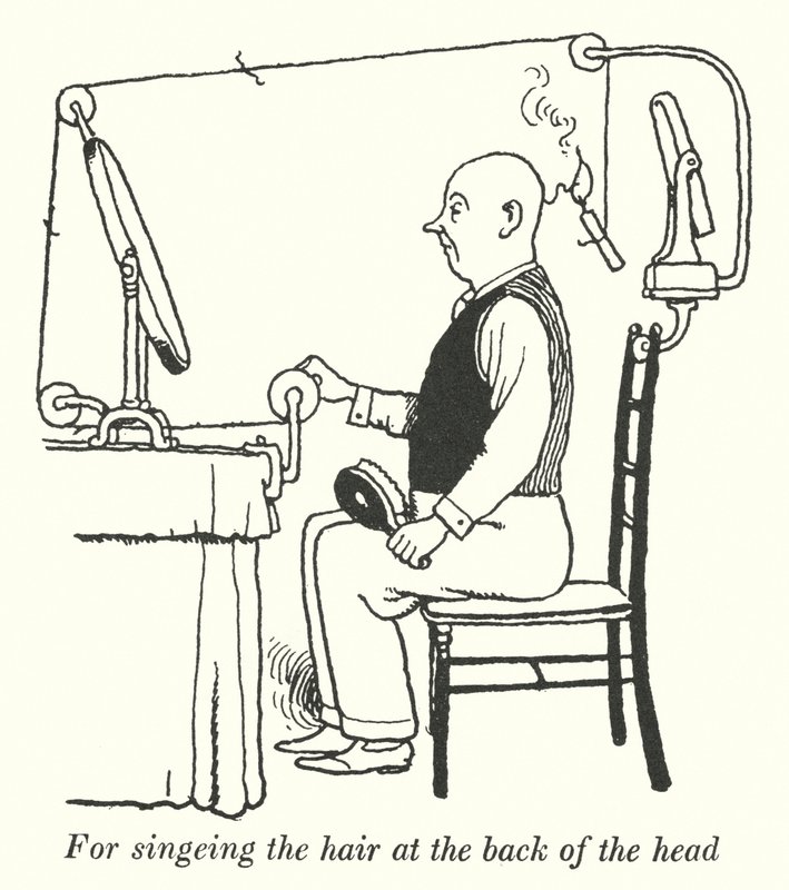 For singeing the hair at the back of the head by William Heath Robinson