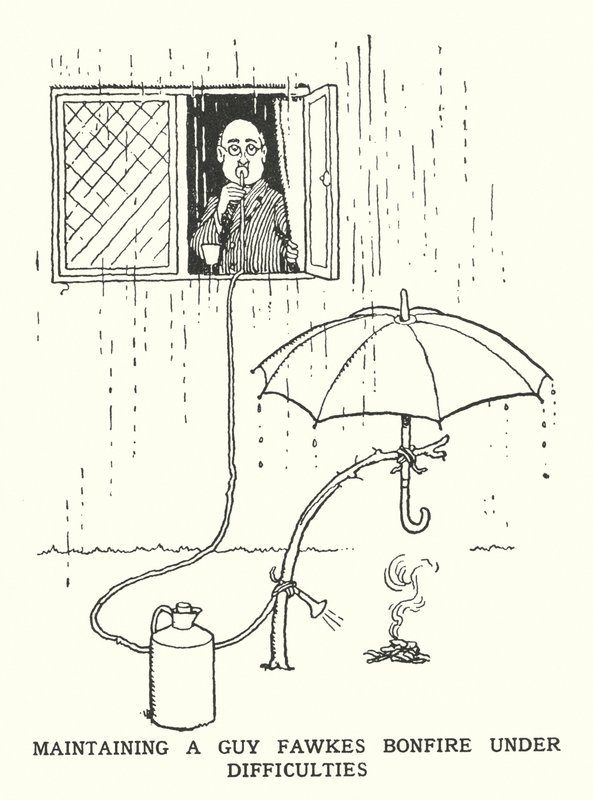 Maintaining a Guy Fawkes Bonfire Under Difficulties by William Heath Robinson