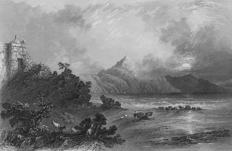 Remains of the Port of Seleucia, near Suadeah, Mount Casius in the distance by William Henry Bartlett