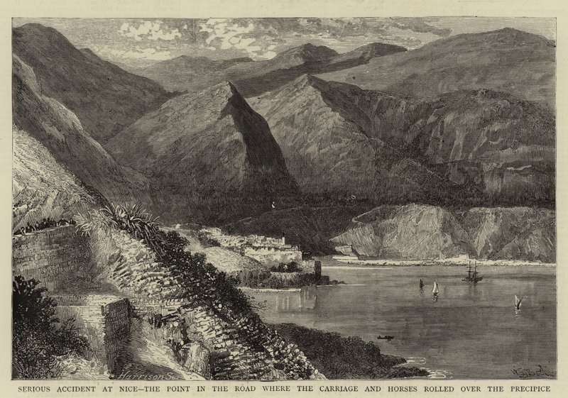 Serious Accident at Nice, the Point in the Road where the Carriage and Horses rolled over the Precipice by William Henry James Boot