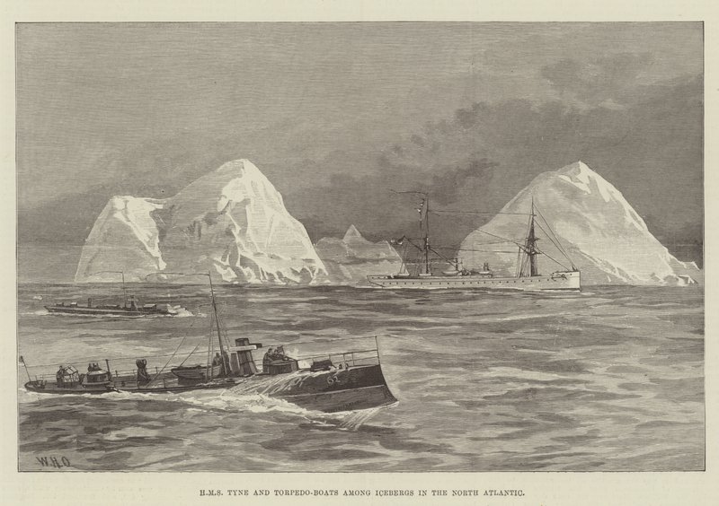 HMS Tyne and Torpedo-Boats among Icebergs in the North Atlantic by William Heysham Overend