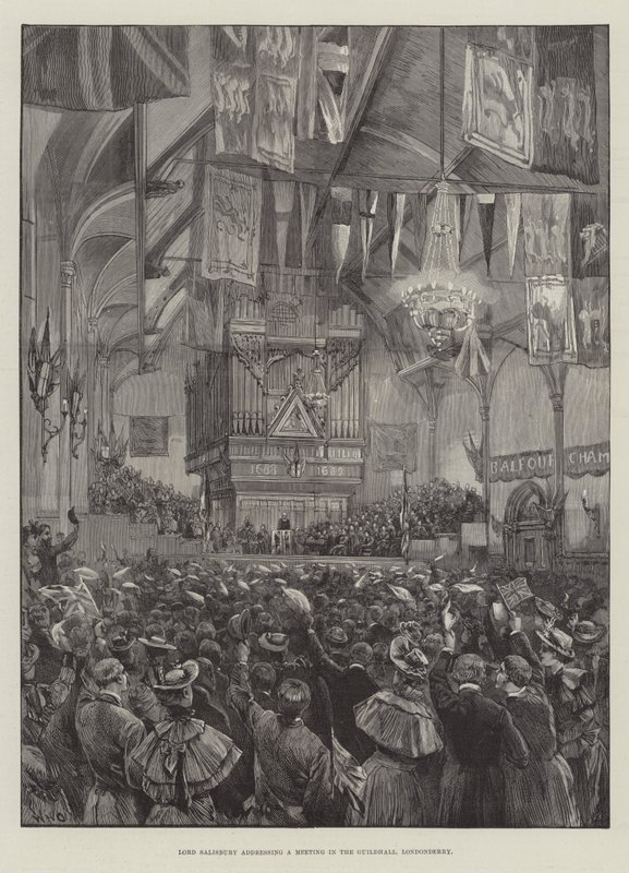 Lord Salisbury addressing a Meeting in the Guildhall, Londonderry by William Heysham Overend