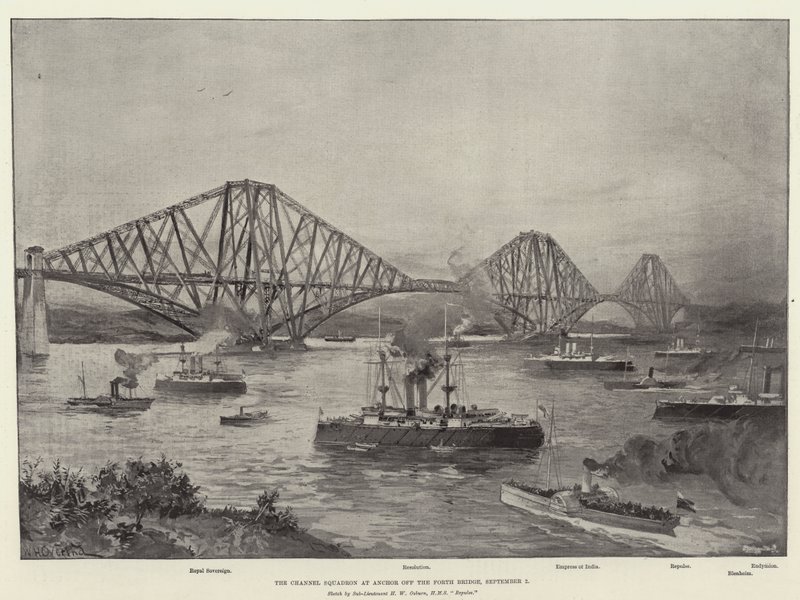 The Channel Squadron at Anchor off the Forth Bridge by William Heysham Overend