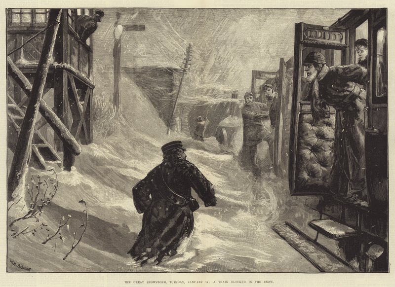 The Great Snowstorm, Tuesday, 18 January, a Train blocked in the Snow by William Heysham Overend