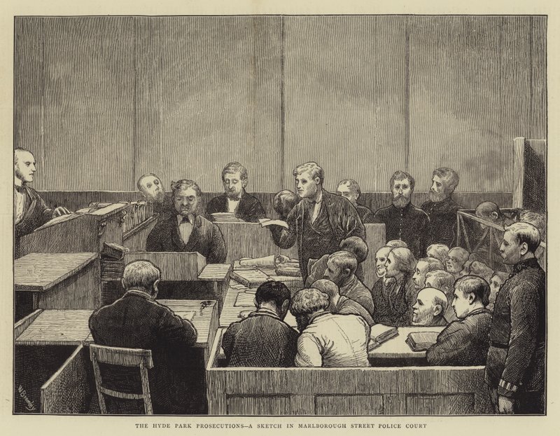 The Hyde Park Prosecutions, a Sketch in Marlborough Street Police Court by William III Bromley