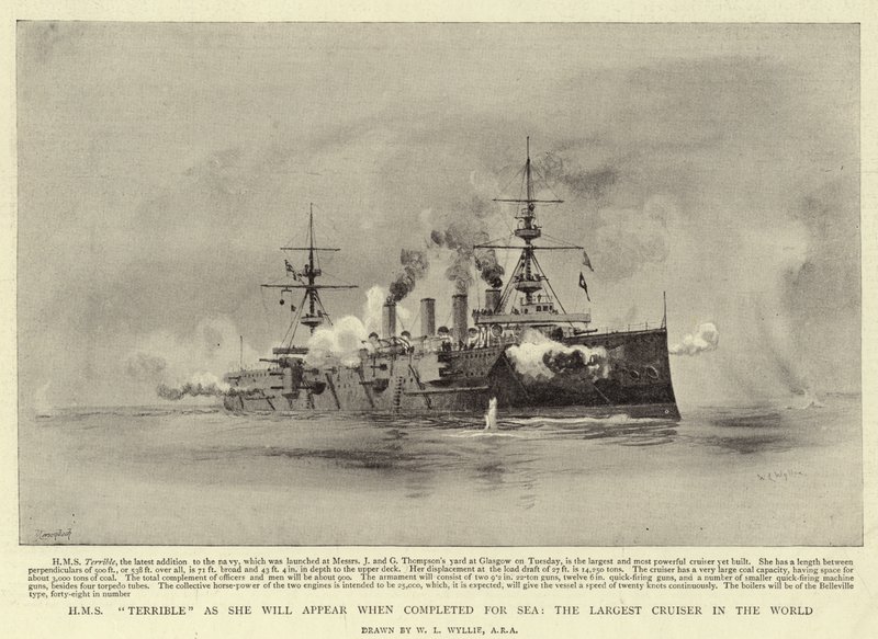 HMS Terrible as she will Appear when completed for Sea, the Largest Cruiser in the World by William Lionel Wyllie