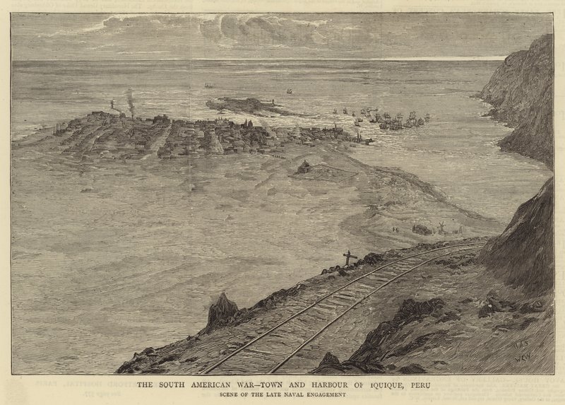 The South American War, Town and Harbour of Iquique, Peru by William Lionel Wyllie