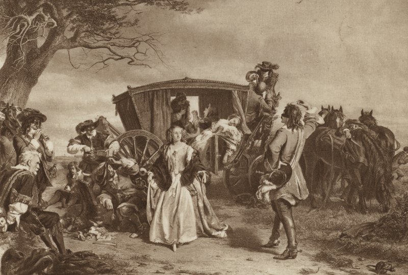 Family held up by French highwayman Claude Duval by William Powell (after) Frith