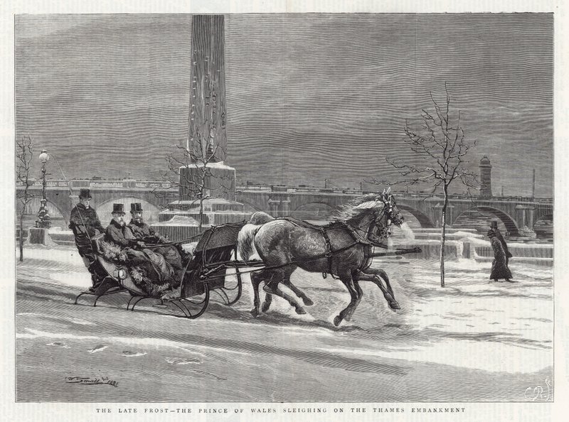 Late Frost - The Prince of Wales Sleighing on the Thames Embankment by William Small