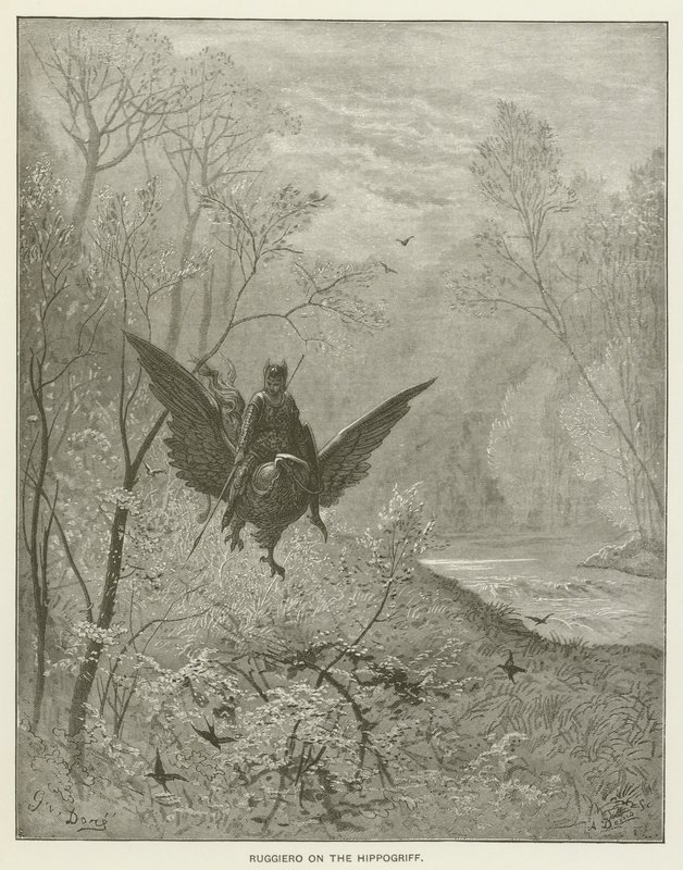Ruggiero on the Hippogriff by Gustave after Dore