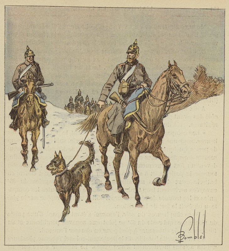 Prussian Cavalry on Reconnaissance, Preceded by Dogs on Leashes by after Louis Charles Bombled