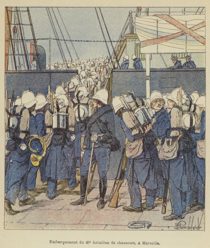 Embarkation of the 40th Battalion of Chasseurs in Marseille by after Louis Charles Bombled