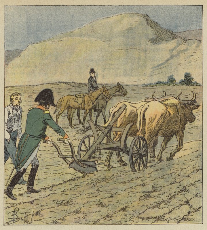Napoleon plows a furrow by after Louis Charles Bombled