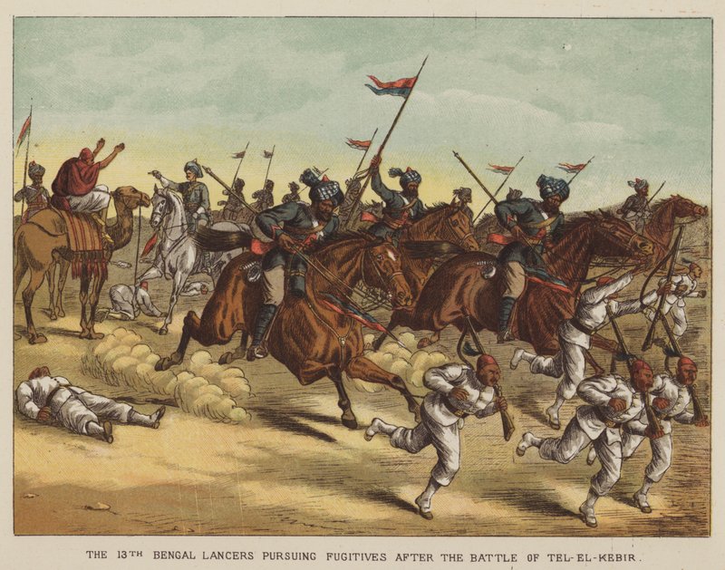 The 13th Bengal Lancers pursuing fugitives after the Battle of Tel-El-Kebir by after Richard Simkin