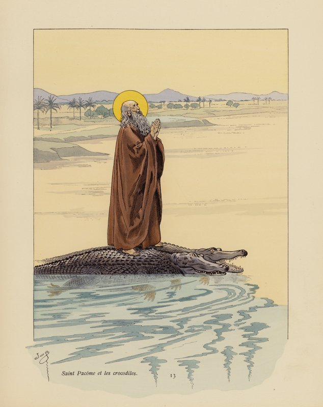 Saint Pachomius and the crocodiles by pseudonym for Onfray de Breville Jacques Job