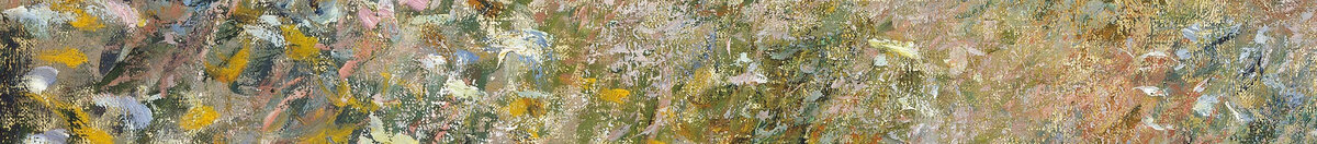 Road at La Cavée, Pourville (Claude Monet), Detail: Blühender Wiesenhang links