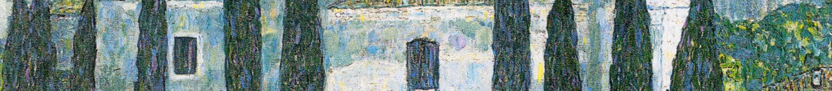 Church in Cassone (Gustav Klimt), Detail: Kirchenfassade mit Zypressen