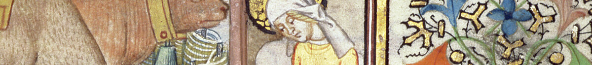 Manuscript 69 f. 48r, Birth of Jesus, from the Book of Hours of the "Master of Jacques de Besançon" (French School), Detail: Maria und Ochse an der Krippe