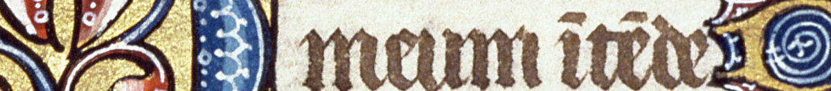 Manuscript 69 f. 48r, Birth of Jesus, from the Book of Hours of the "Master of Jacques de Besançon" (French School), Detail: Initiale und Textzeilen