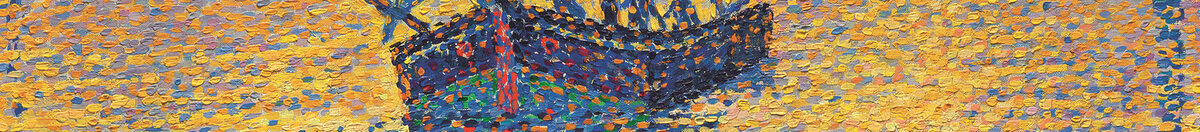 Le Port au soleil couchant, Opus 236 (Paul Signac), Detail: Bootsrumpf mit Figuren
