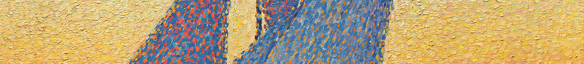 Le Port au soleil couchant, Opus 236 (Paul Signac), Detail: Blaue Segel im Gegenlicht