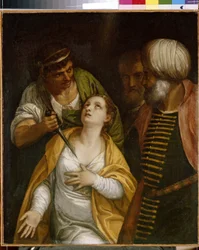 The Martyr of Saint Justine. Justine of Padua (born in the 3rd century-304), martyr of Ancient Rome, was pierced by a sword. Painting by Paolo Veronese (1528-1588)