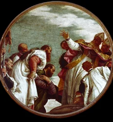 Saint Nicholas receives the tribute of the clerk of Mira