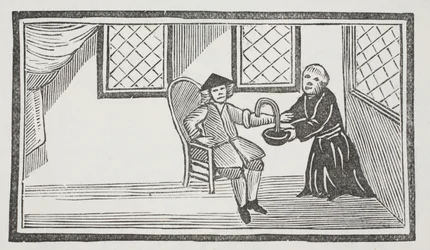 A representation of the treacherous monk bleeding him to death, illustration from 