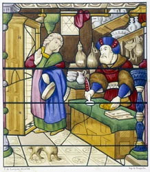 History of the Jew on Rue des Billettes - Facsimile of a Stained Glass, St Alpin Church in Chalon