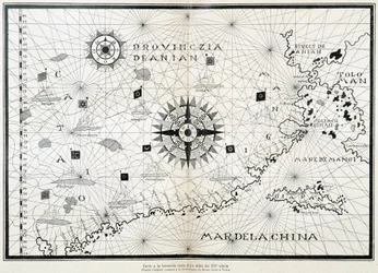 Map of the Compass Rose from a 16th Century Atlas, Based on the Original Preserved in the Library of the Museo Civico in Venice
