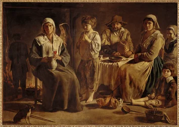 Famille de paysans dans un interieur