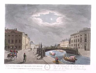 View of the Canal of the Moika, the Bridge and the Police Establishment at St. Petersburg, illustration for July from 
