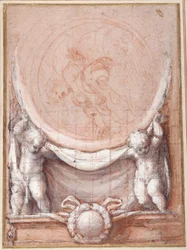 Two Putti Supporting a Medallion on Which the Cloud-Borne Christ is Represented