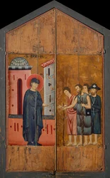 Diptych of Blessed Andrea Gallerani: The blessed host Gallerani receiving pilgrims and beggars, external panels, c.1270