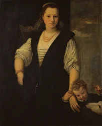 Portrait of a Woman with a Child and a Dog