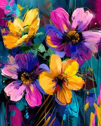 Abstract painting: hand drawn garden & flowers