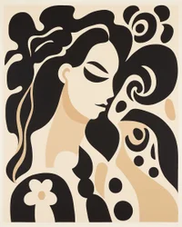 Beige and Black Abstract Woman Henri Matisse Style