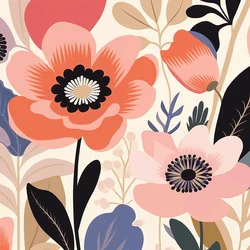 Botanical Illustration Pastel Bold Flowers Matisse Style