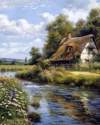 House in the countryside by a river