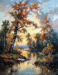 A stream runs through a green forest