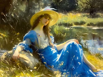 Classical paintings of women in nature, John Singer Sargent style