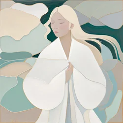 Abstract Depiction of a Fair-Haired Woman in White