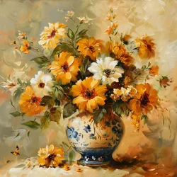 19th-Century Vase Adorned with Elegant Golden floral