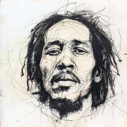 Minimalist Sketch of Bob Marley, Famous Celebrity Singer