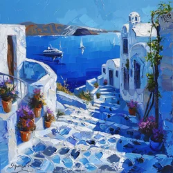 Santorini with Beautiful Street Lamps