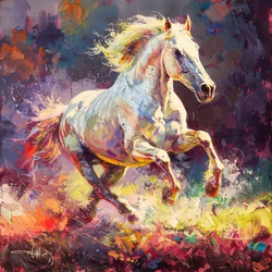 Vibrant Rendering of a White Stallion Galloping