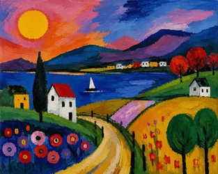 Color Magic at the Lake. Dream Landscape in Evening Light